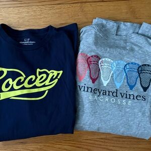 Vineyard Vines Boys Navy Soccer and Gray Lacrosse T-Shirts size L (16)